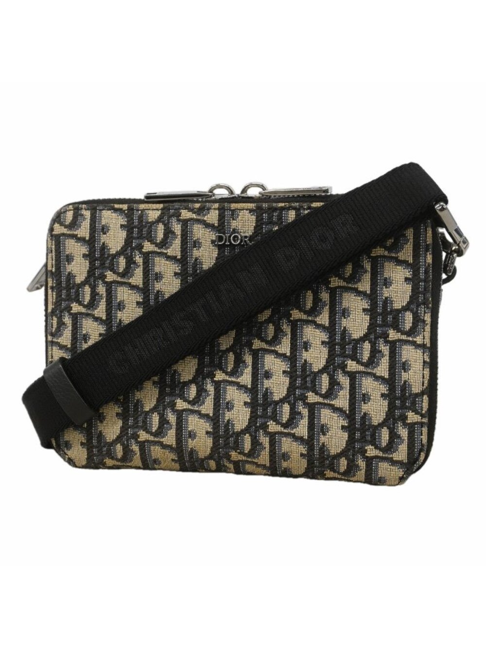 Dior Shoulder Bag Oblique Canvas Black Beige Silver